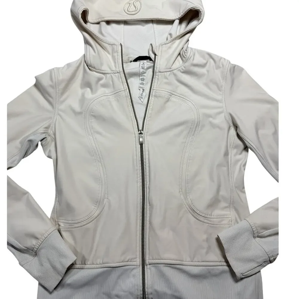 Lululemon Stride Hoodie Jacket Ivory Clean Girl Balletcore Athleisure Sz 8